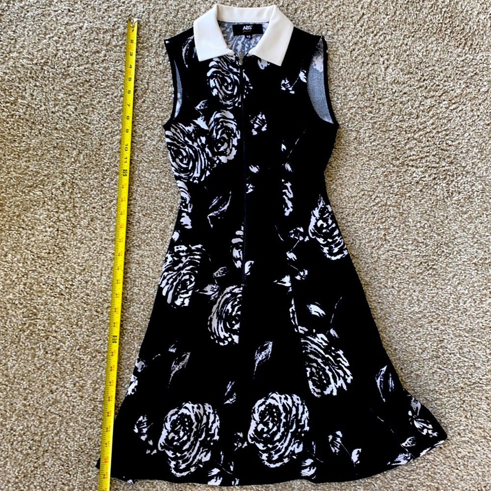 A.B.S. by Allen Schwartz Women's Printed Fit & Flare Dress, Black/White, XS